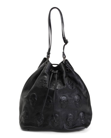 Leather Multi Skull Bucket Bag For Women