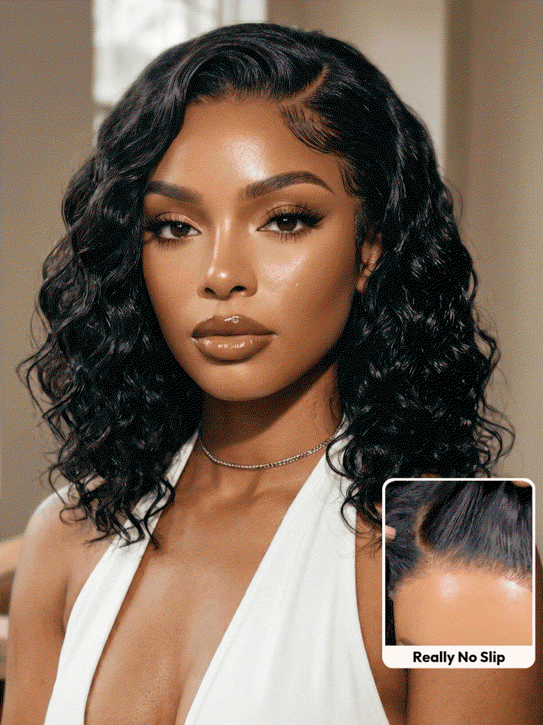 [ Allofdestiny Same ] UNice Bye-Bye Slip™ 6x4 Glueless Lace 'C' Side Part Loose Wavy Bob 220% High Density Drawstring Wig For Beginners
