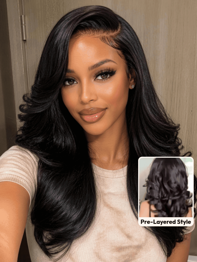 UNice 7x5 Lace Bye-Bye Slipβ’ Wig Feathered Layer Left Side Part 200% Density Wig with Invisi Drawstring 100% Human Hair