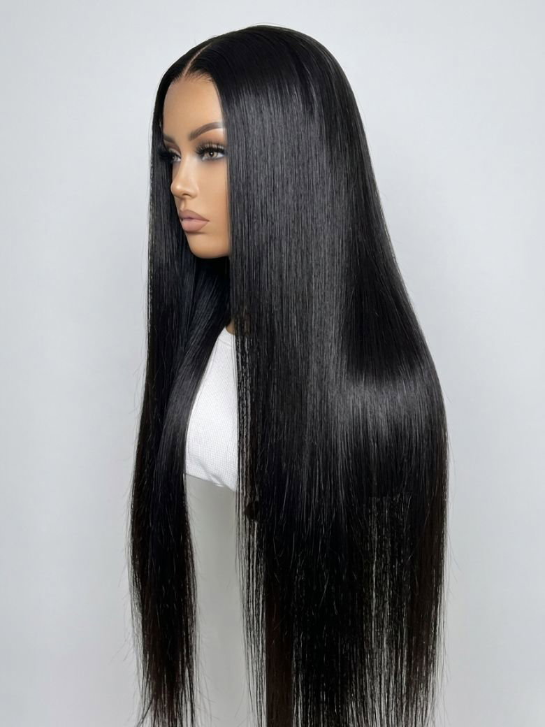 UNice 13x4 Bye Bye Slipβ’ Glueless Lace Black Straight Bleached Knots Drawstring Wig No Baby Hair 150% Density