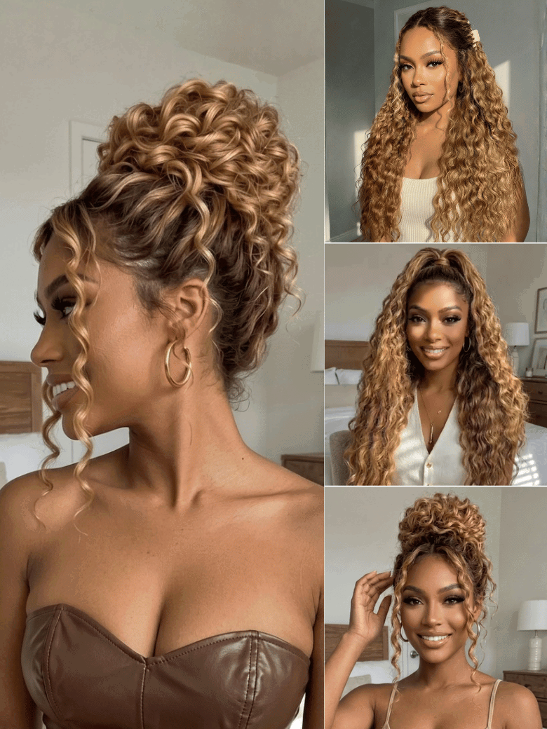 13x4 Bye Bye Slipβ’ Lace Frontal Bronde Color With Honey Blonde Highlights Water Wave Glueless Drawstring Wig 150% Density
