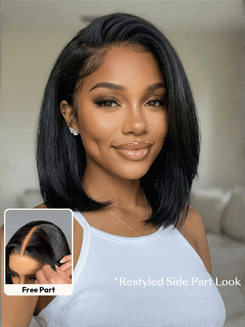 UNice 7x5 Bye Bye Slipβ’ Glueless Pre Cut Lace Black Yaki & Pre Layered Yaki Bob Bleached Knots Drawstring 100% Human Hair Wig