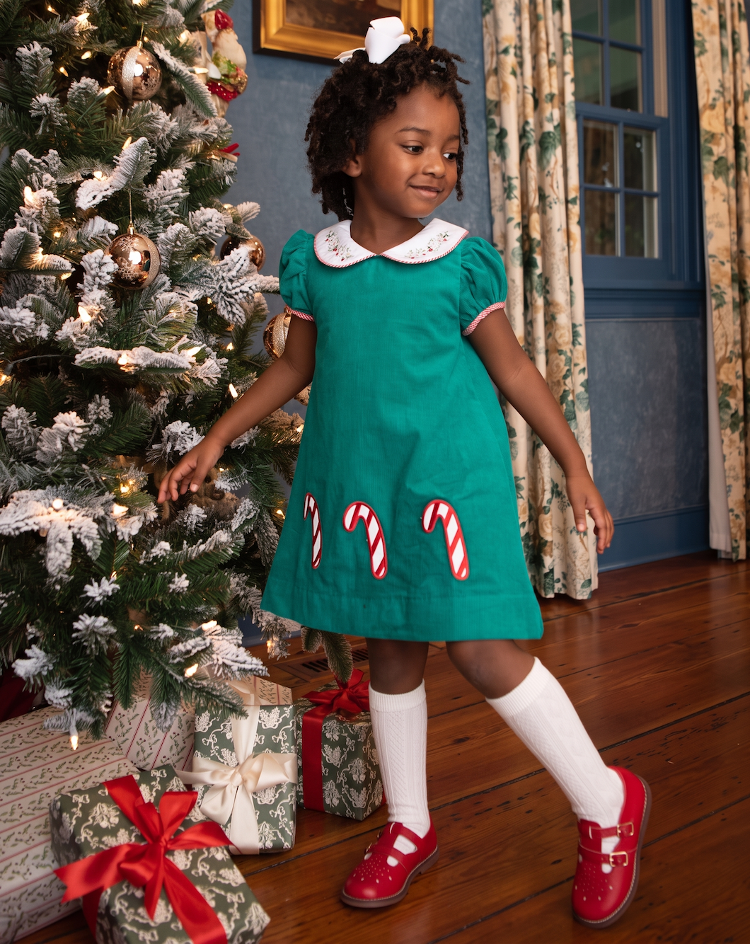 Candy Cane Applique Corduroy Dress