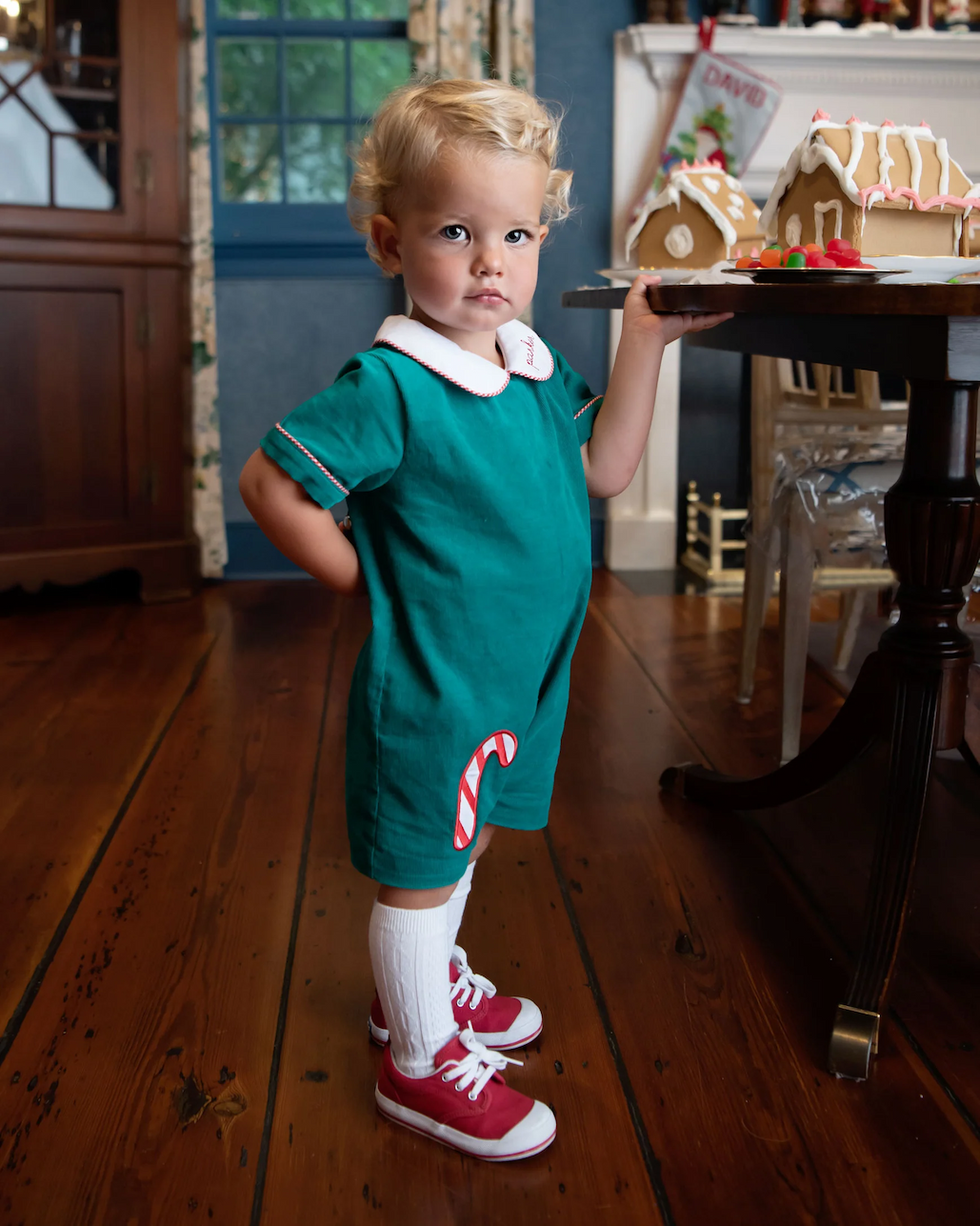 Candy Cane Applique Corduroy Shortall