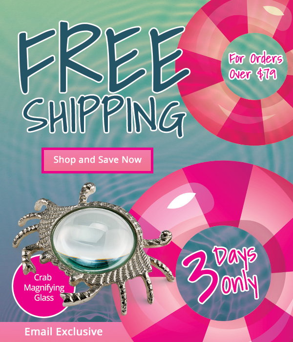 An image promoting free shipping storewide on gifts, clothing, home decor, and more for 3 days only at Potpourri.