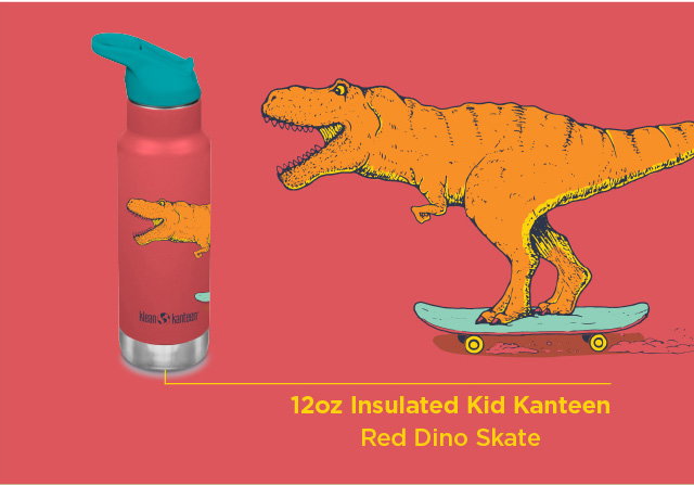 12oz Insulated Kid Kanteen - Dino Skate Red