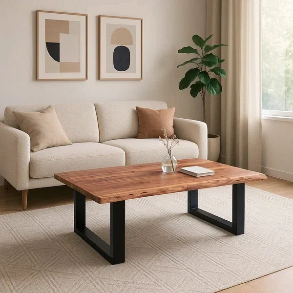 45 Inch Acacia Wood Rectangular Coffee Table