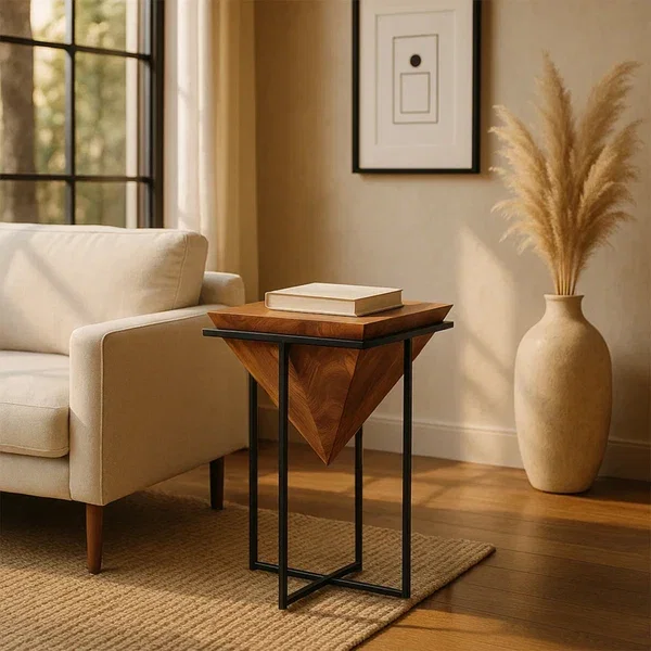 Ida Pyramid Shape Acacia Wood Side Table