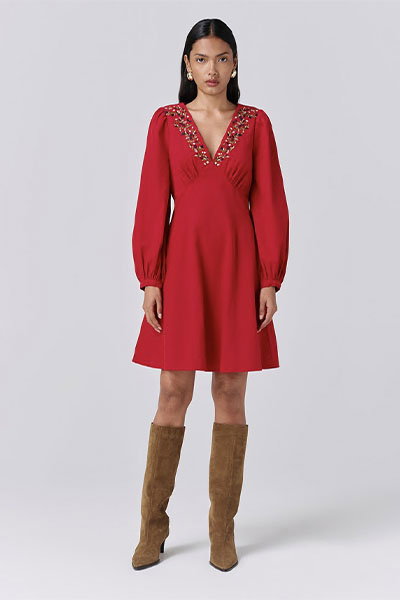 Eliza Embroidered Corduroy Short Dress