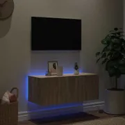 TV Wall Cabinet with LED Lights Sonoma Oak 80x35x31 cm