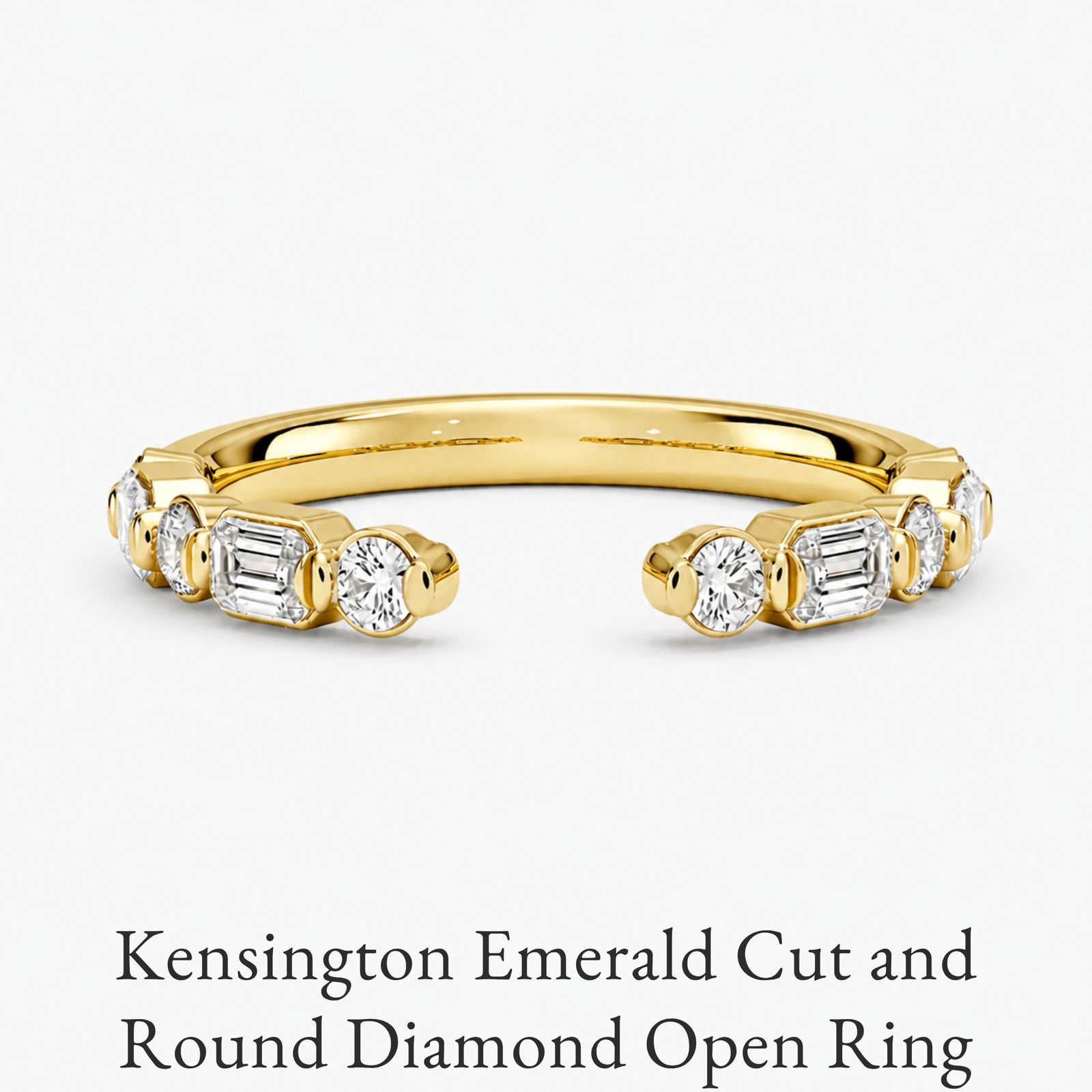 Kensington Emerald Cut and Round Diamond Open Ring