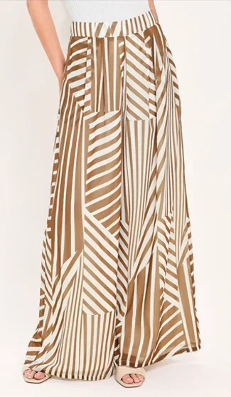 Latte Ribbon Rhapsody Woven Wide Leg Pants