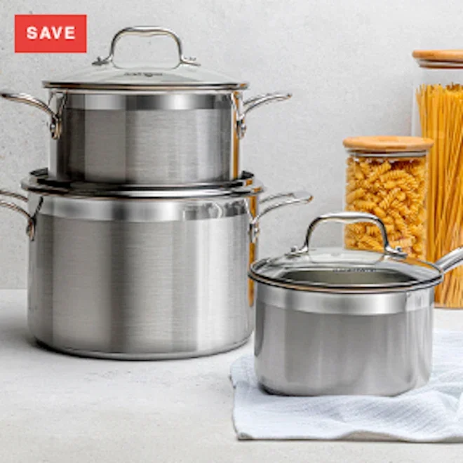 Sagenwolf Silver Series Stainless Steel Cookware Set with Glass Lids, 3-Piece