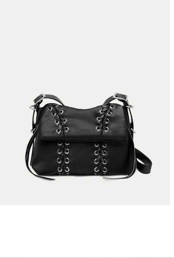 Lace Up Double Entry Crossbody - Black