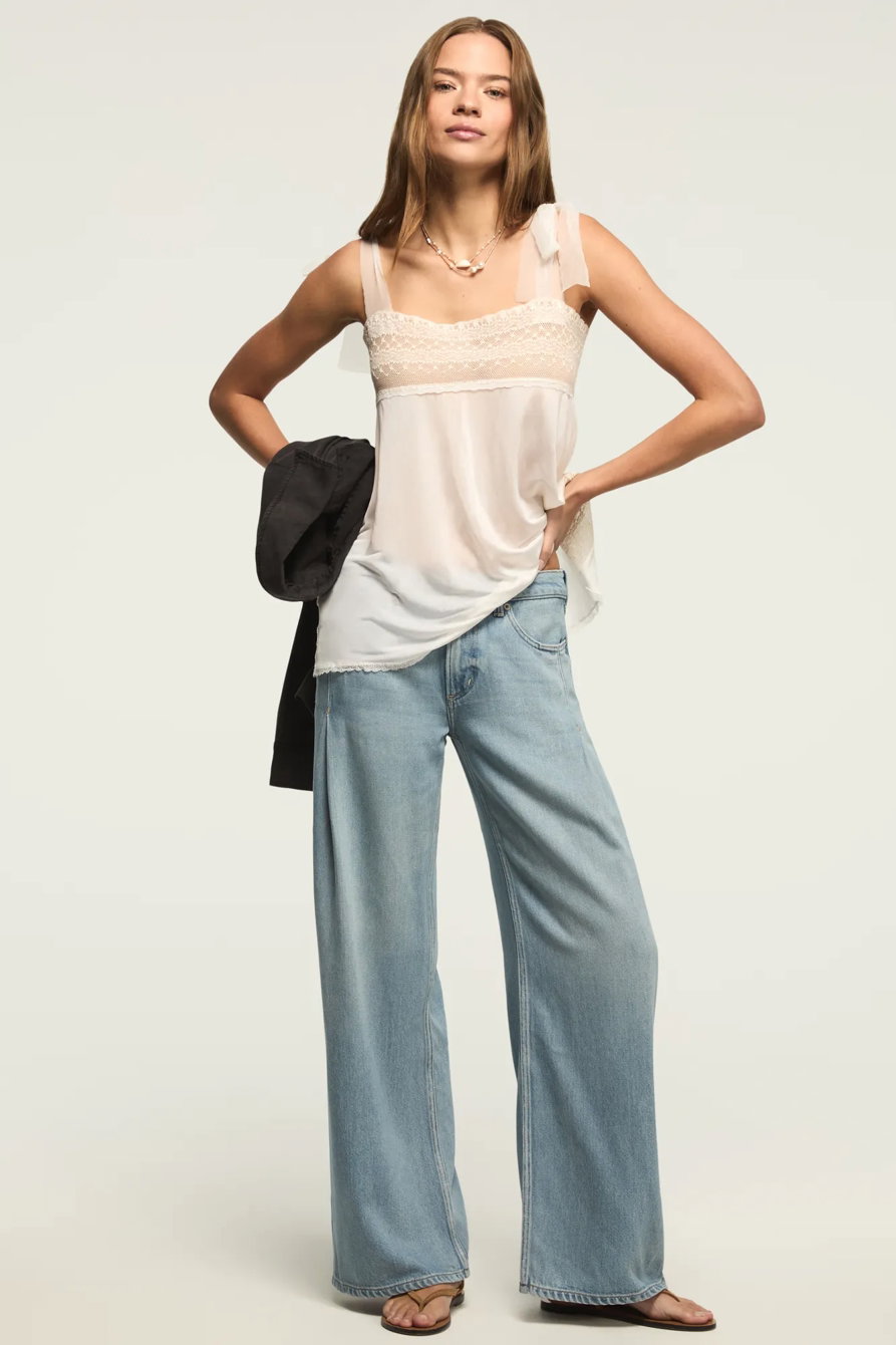 Image of Lucky Brand Pleated Liquid Denim Luxe Palazzo - Women's Clothing Outerwear Jean Denim Jackets in River