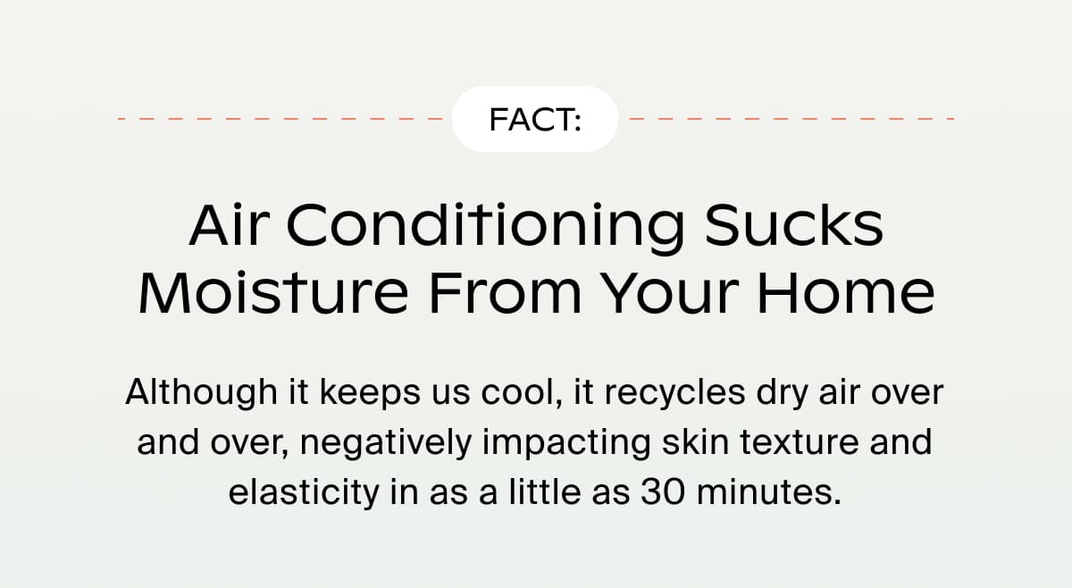 FACT: Air Conditioning Sucks Moisture From Your Home | Although it keeps us cool, it recycles dry air over and over, negatively impacting skin texture and elasticity in as a little as 30 minutes.