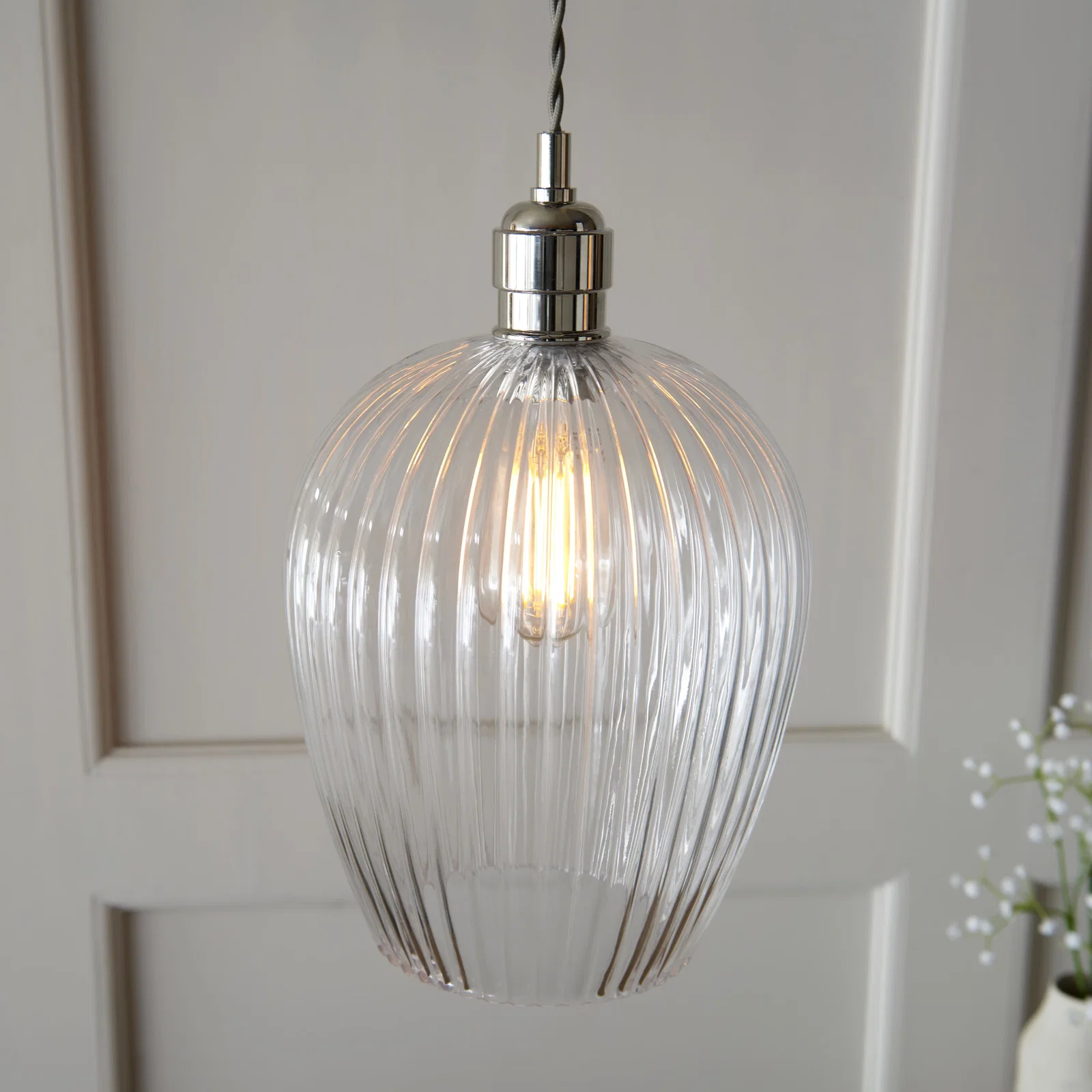 Image of Ribbed Small Pendant Bright Nickel