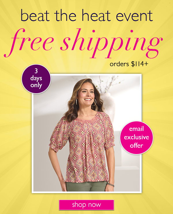 An image promoting free shipping storewide at Northstyle during the 3-day beat the heat savings event!