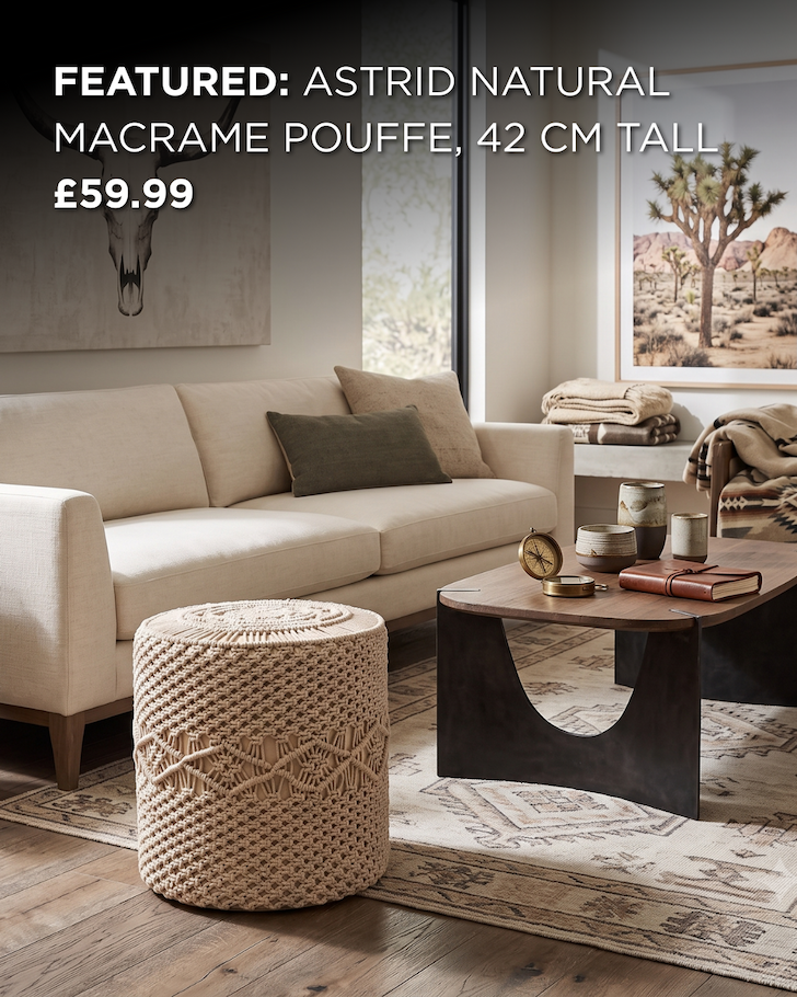 Astrid Natural Macrame Pouffe, 42 cm Tall £59.99