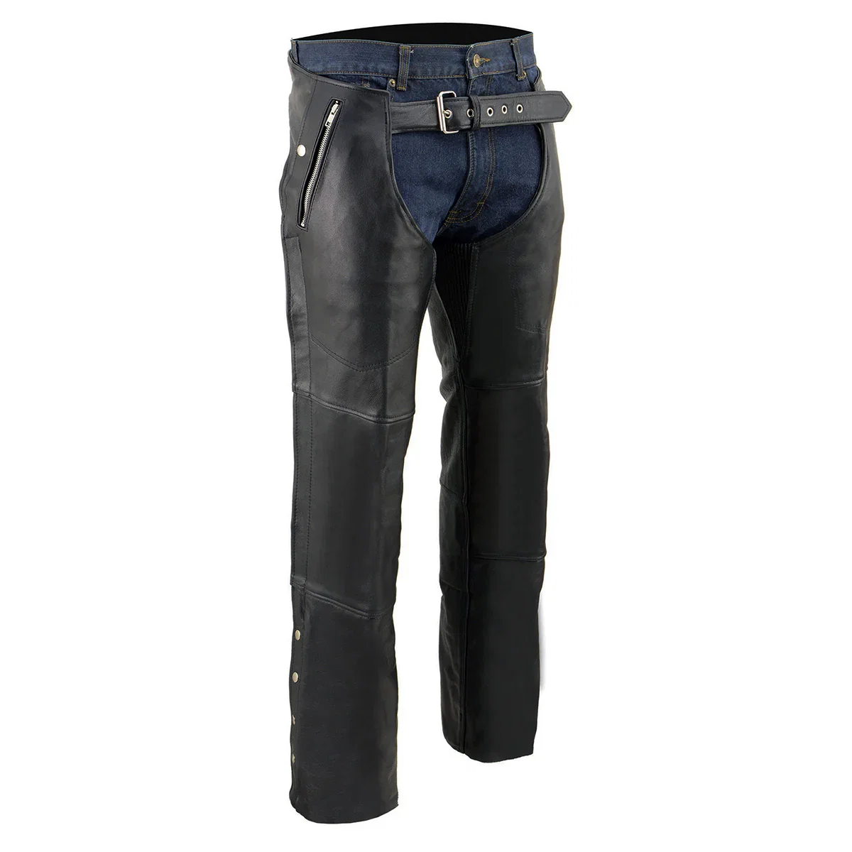Image of Milwaukee Leather Chaps for Men's Black Leather 4-Pockets - Snap Out Thermal Lined Motorcycle Riders Chap - SH1191C