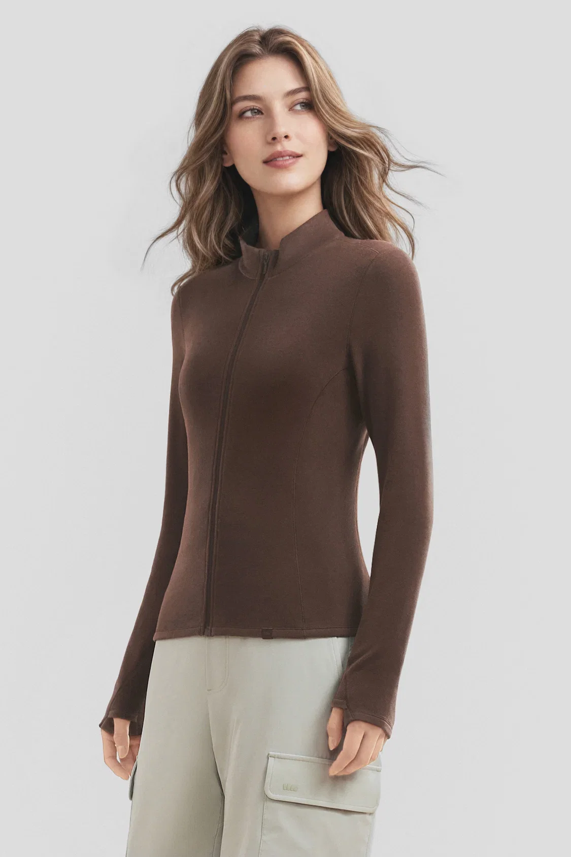 Image of Women's High-Stretch Fleece Stand-Collar Two-Way-Zip Base Layer Top (Mid Warmth) PM021
