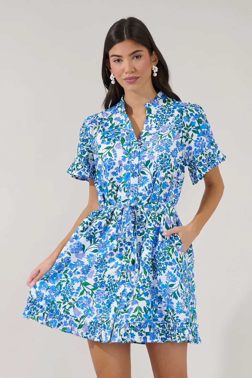 Image of Wendie Button Down Mini Dress Floral