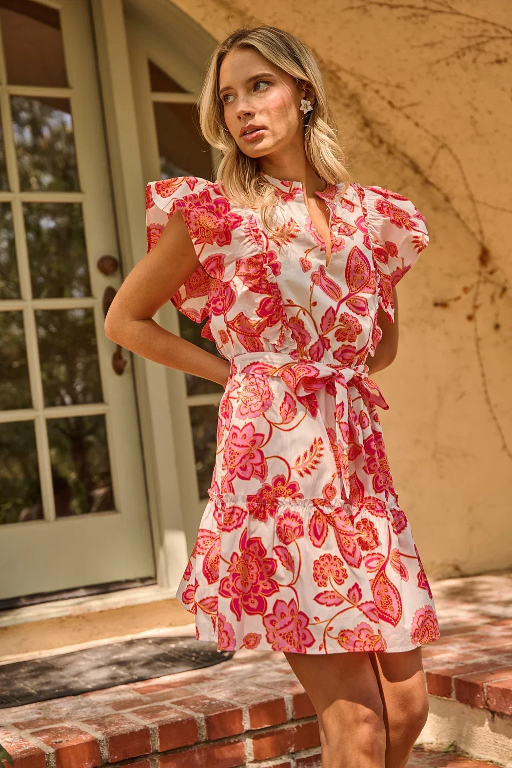 Image of Rosy Ruffle Mini Dress Arely Floral
