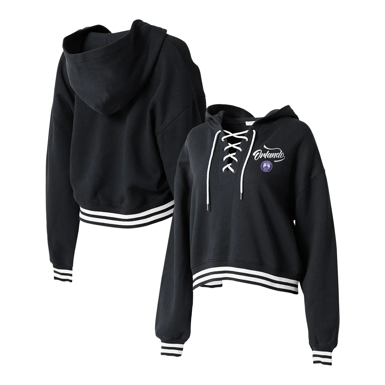 Image of Women's Orlando Pride WEAR Black Laced-Up Cropped Hoodie
