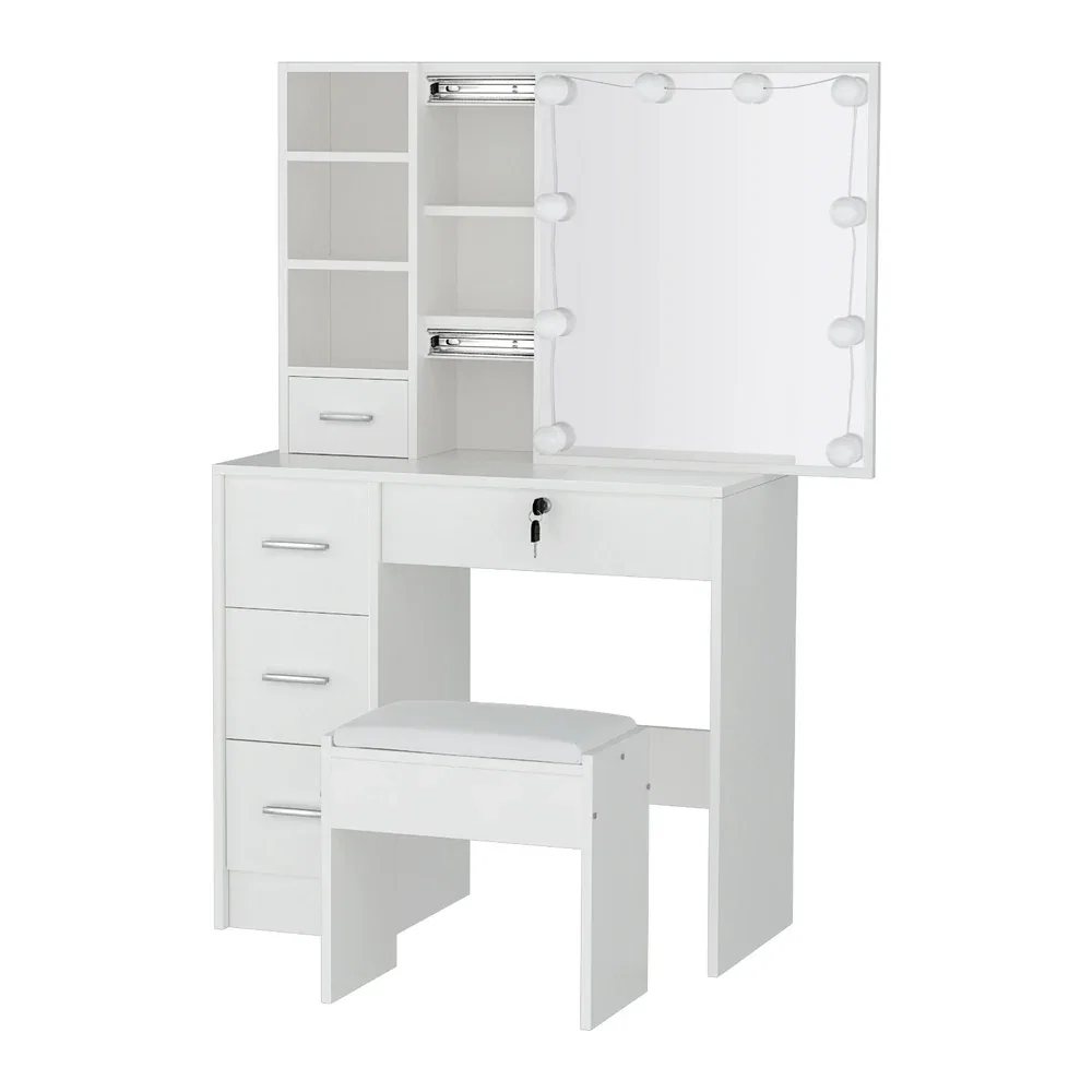 Dressing Table Set Stool 10 Led Bulbs White Dylan