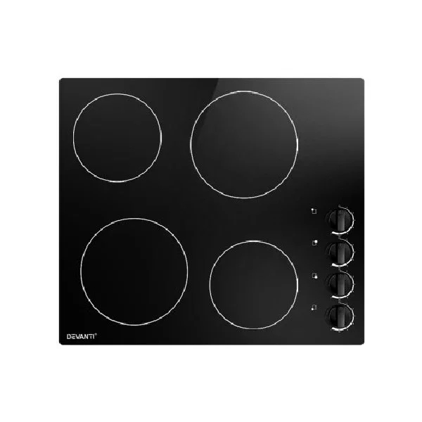 Devanti Ceramic Cooktop 60Cm Electric Kitchen Burner 4 Zone Knobs