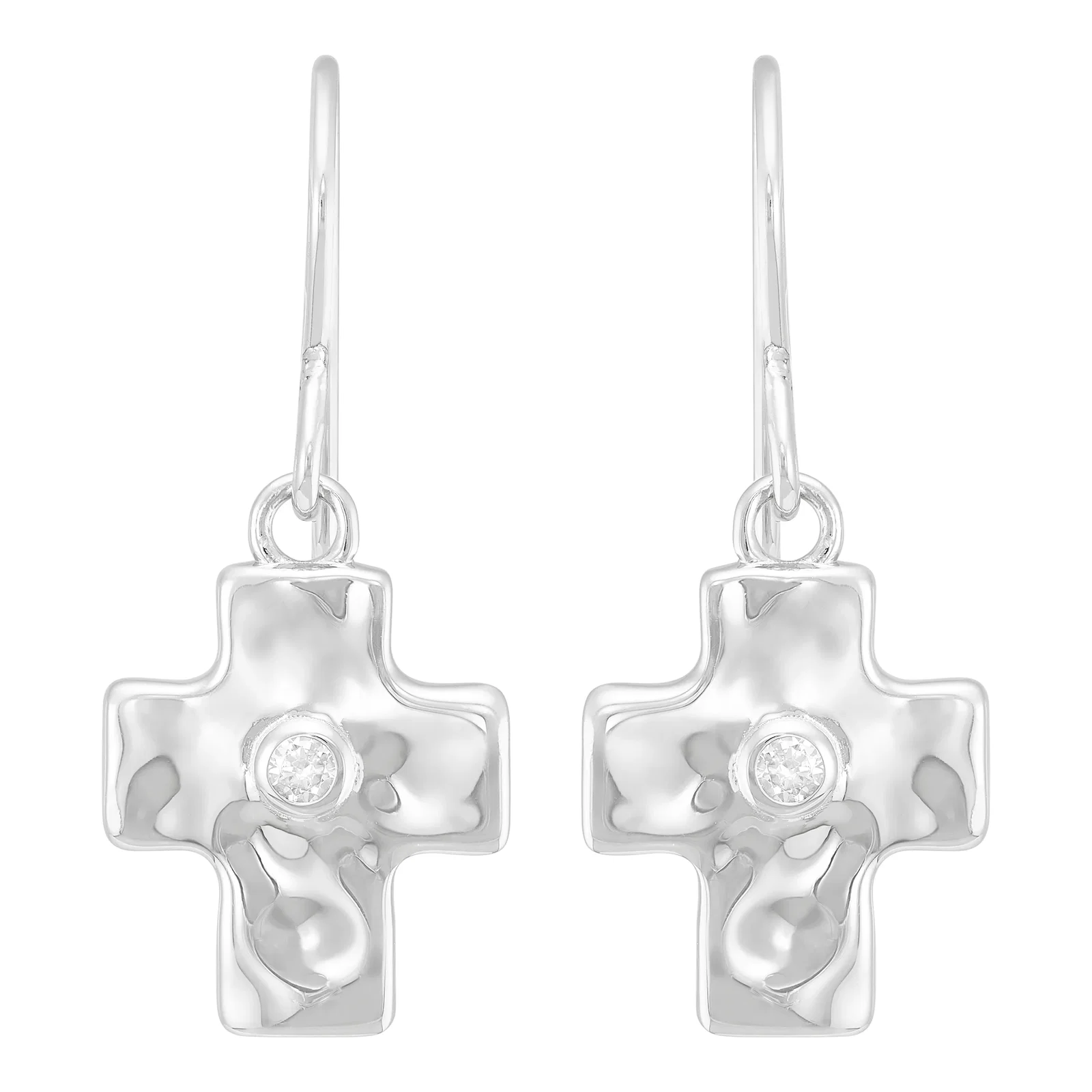 Beacon Cross Drop Earrings, White Cubic Zirconia