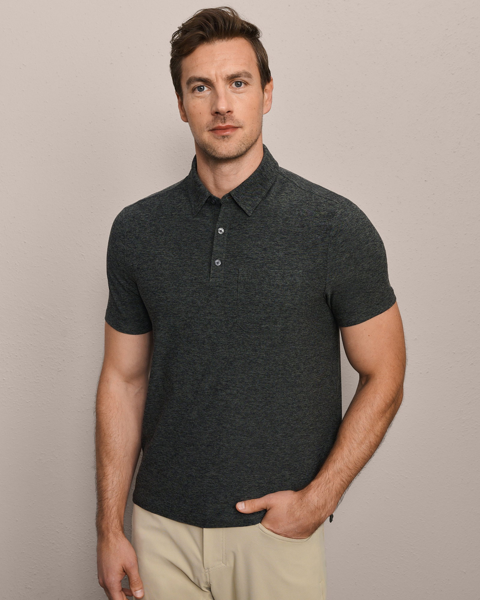 Image of WFH Polo -- Olive Shadow/Black Heather