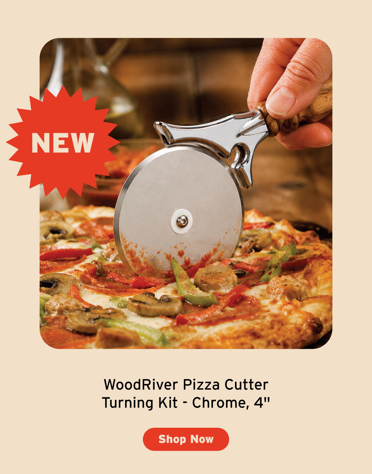WoodRiver Pizza Cutter Turning Kit - Chrome - 4"