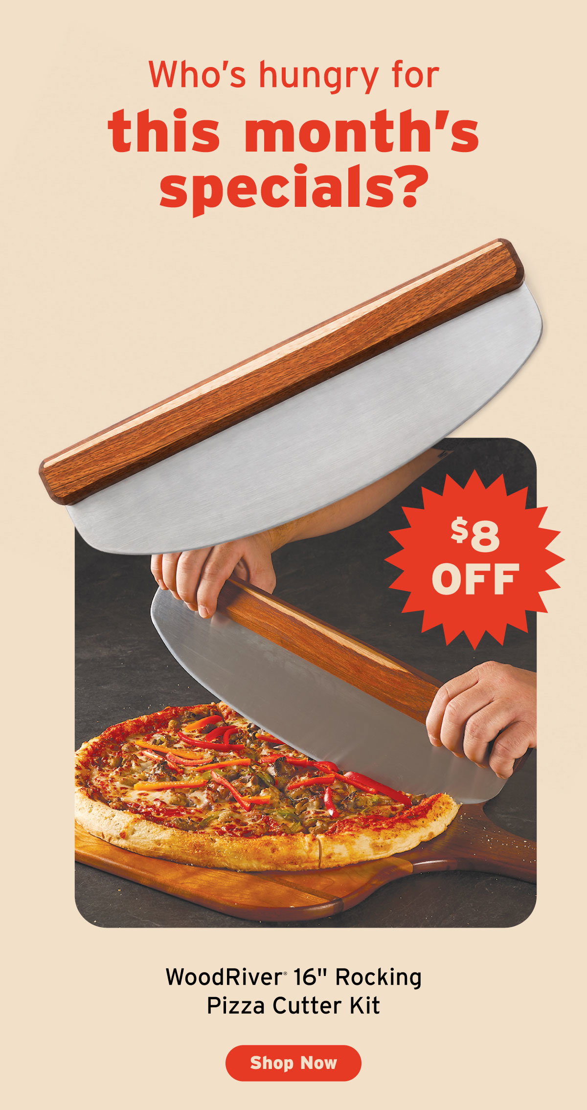 WoodRiver 16" Rocking Pizza Cutter Kit - Stainless Steel