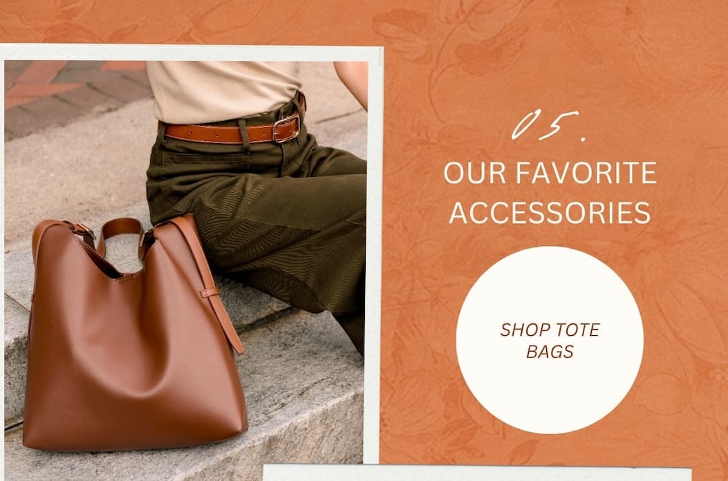 "Our favorite accessories. Shop Tote Bags."