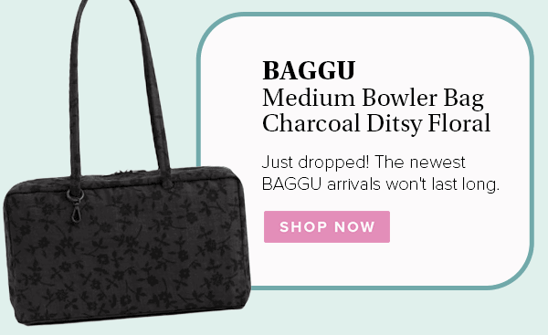 BAGGU Medium Nylon Bowler Bag Charcoal Ditsy Floral