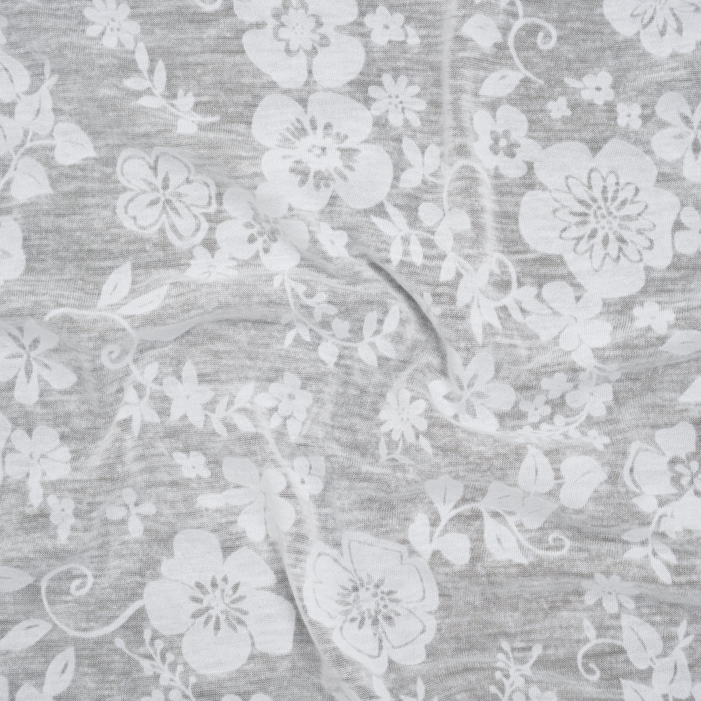 Image of Cotton and Polyester Burnout Jersey - White Floral - Deadstock