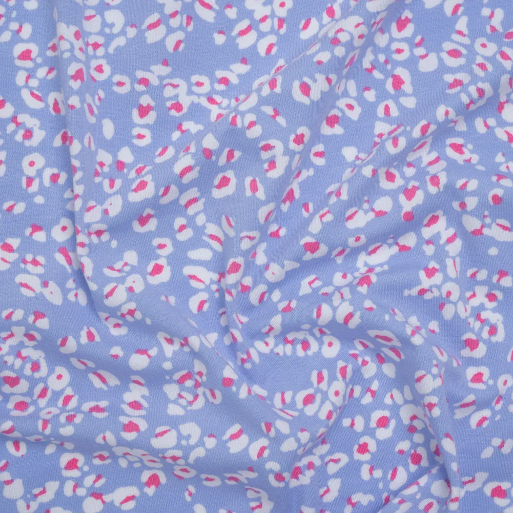 Image of Stretch Cotton and Modal Jersey - Periwinkle, White and Pink Animal Spots - Deadstock