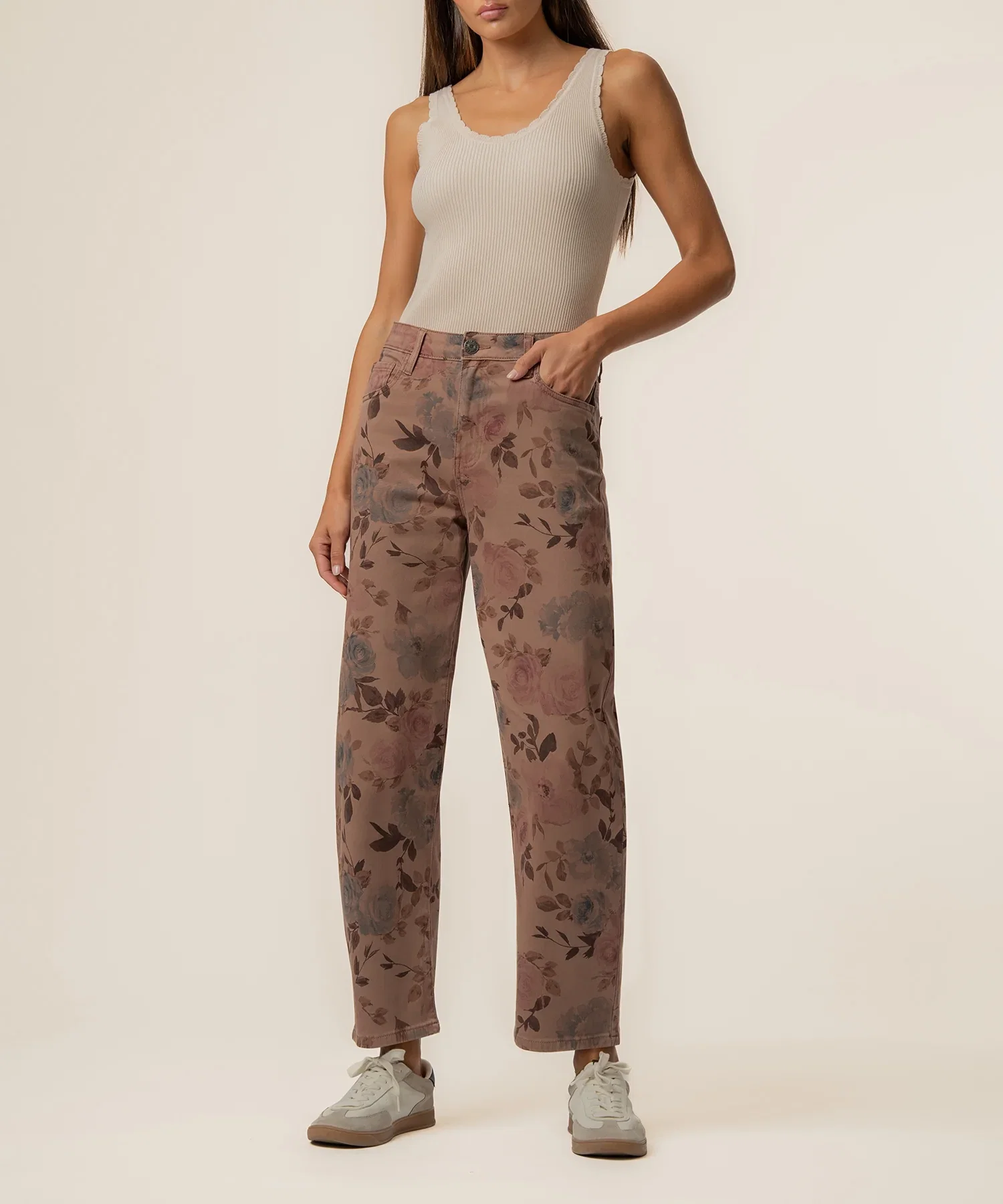 Image of Ashton Twill High Rise Relaxed Leg in Mauve