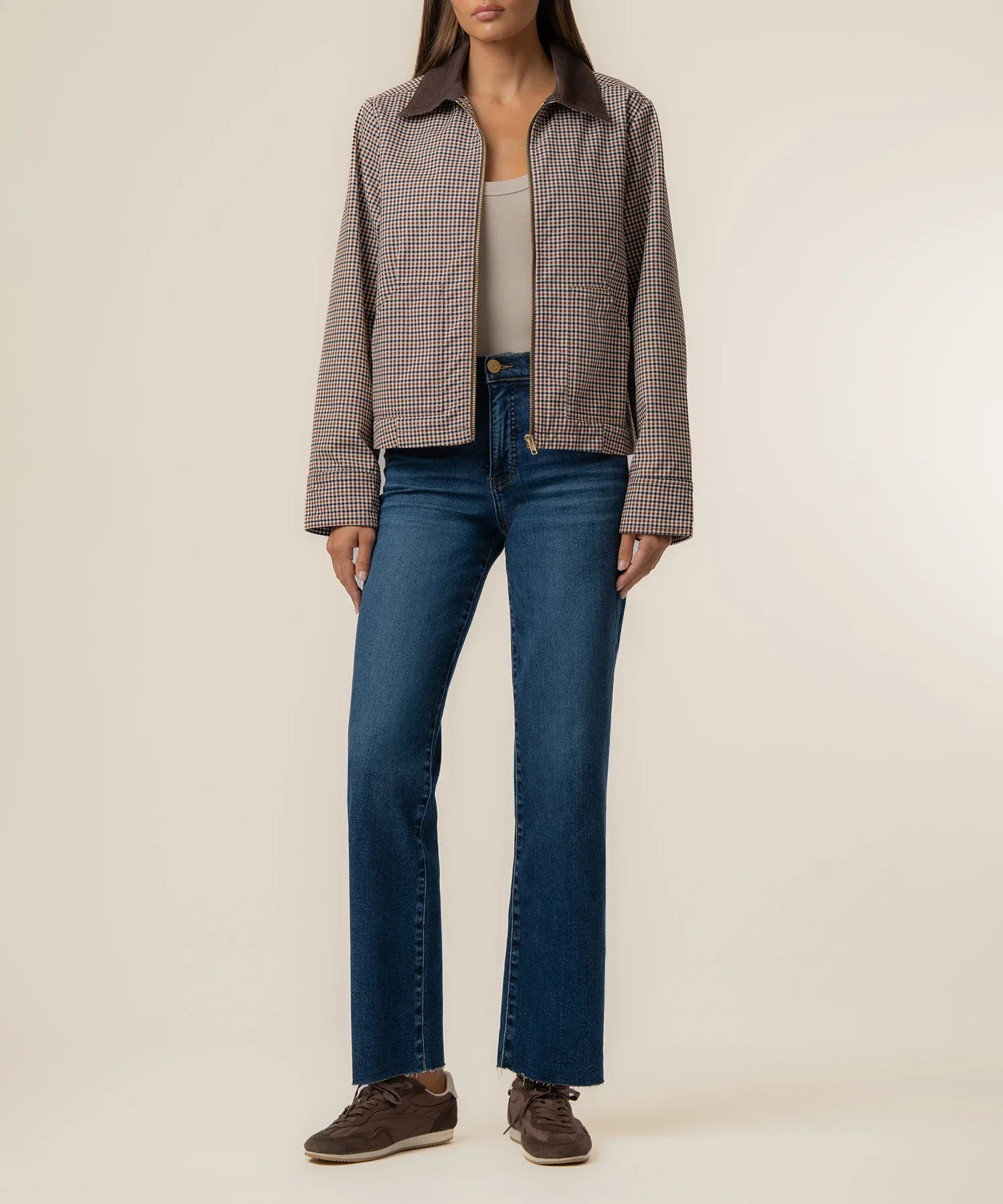 Image of Natalia Twill Plaid Jacket in Chocolate