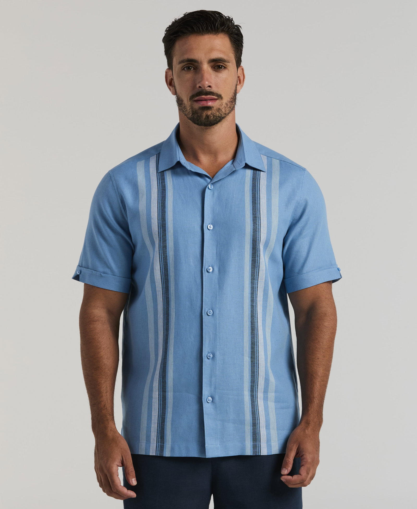 Image of Vertical Panel Linen-Blend Shirt