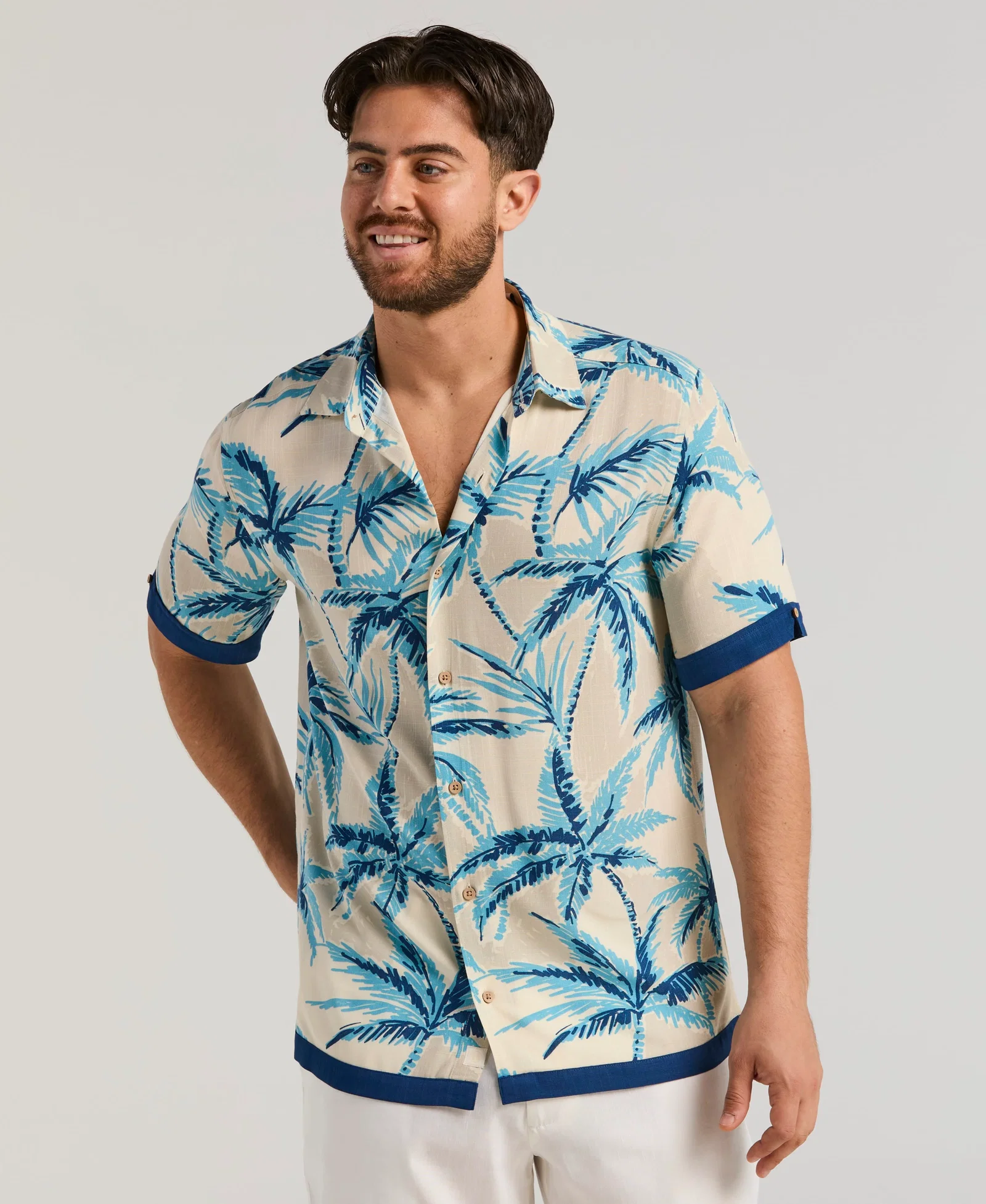 Image of Viscose Two-Tone Palm Print Shirt