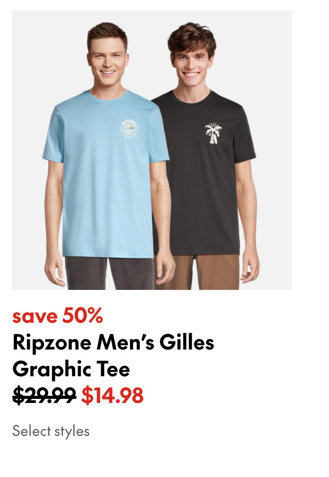 Ripzone Men's Gilles Graphic Tee
save 50%
29.99 (Strikethrough)
14.98
Select styles.