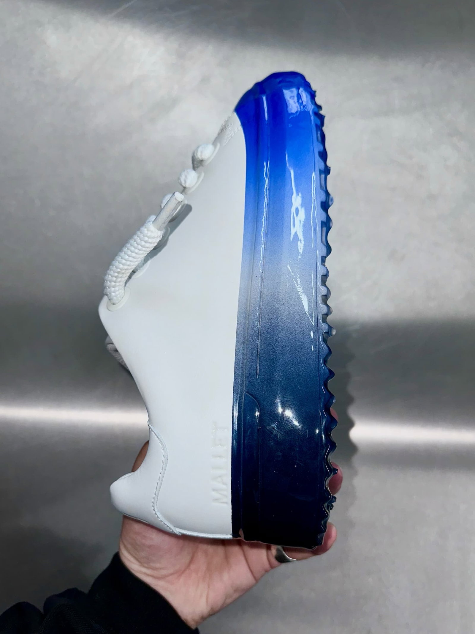 MALLET GRFTR Lite Men's White Blue Ombre Dip Leather Trainers