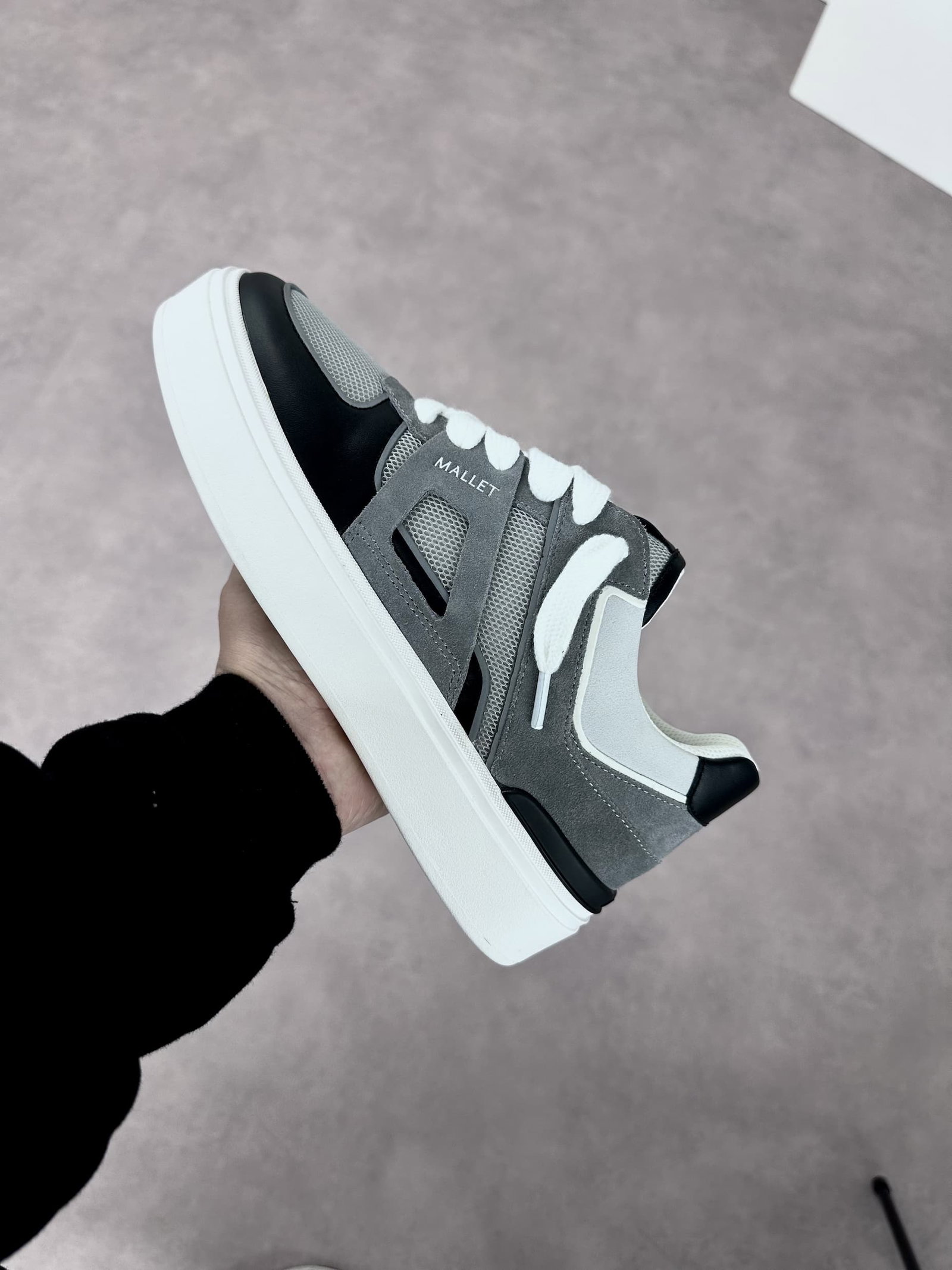MALLET Fenchurch Men's Grey Black Leather Trainers