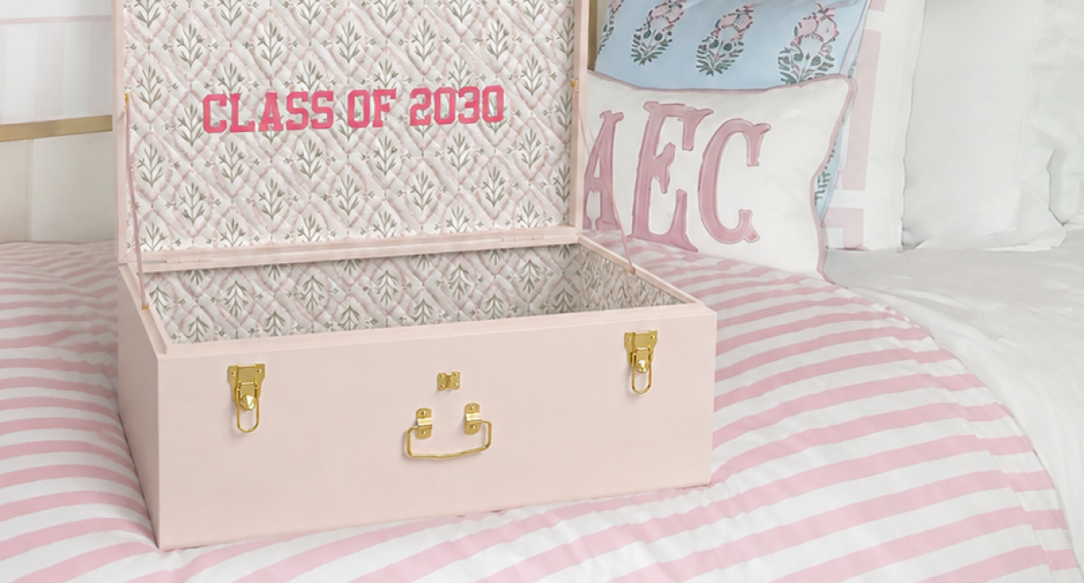 Decor For Her Dorm Era | A custom trunk for dorm room style, college keepsakes, and every memory she’ll make along the way. | DESIGN HERS