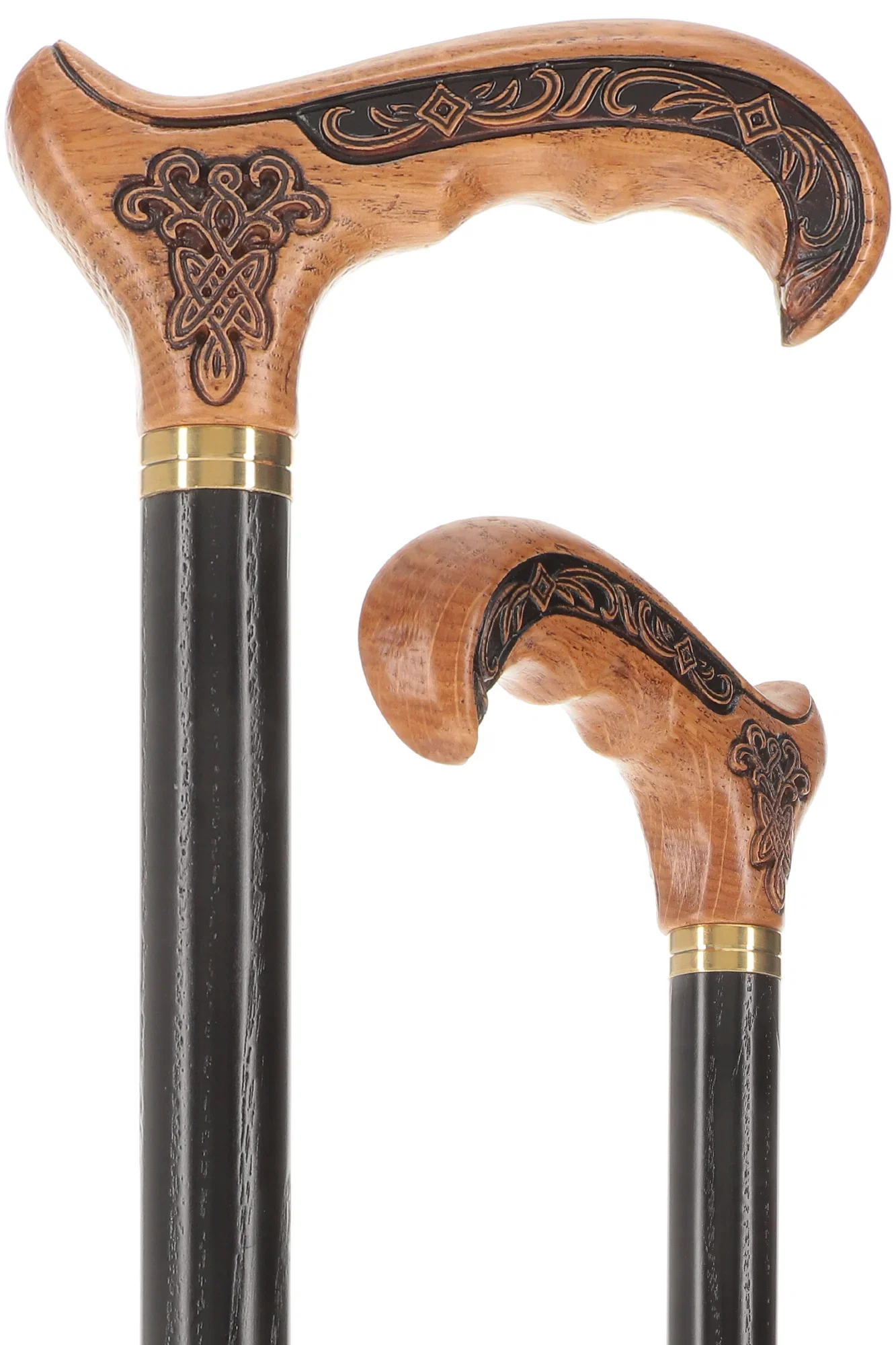 Image of Handcarved Celtic Art : Oak Wood Cane Derby Handle