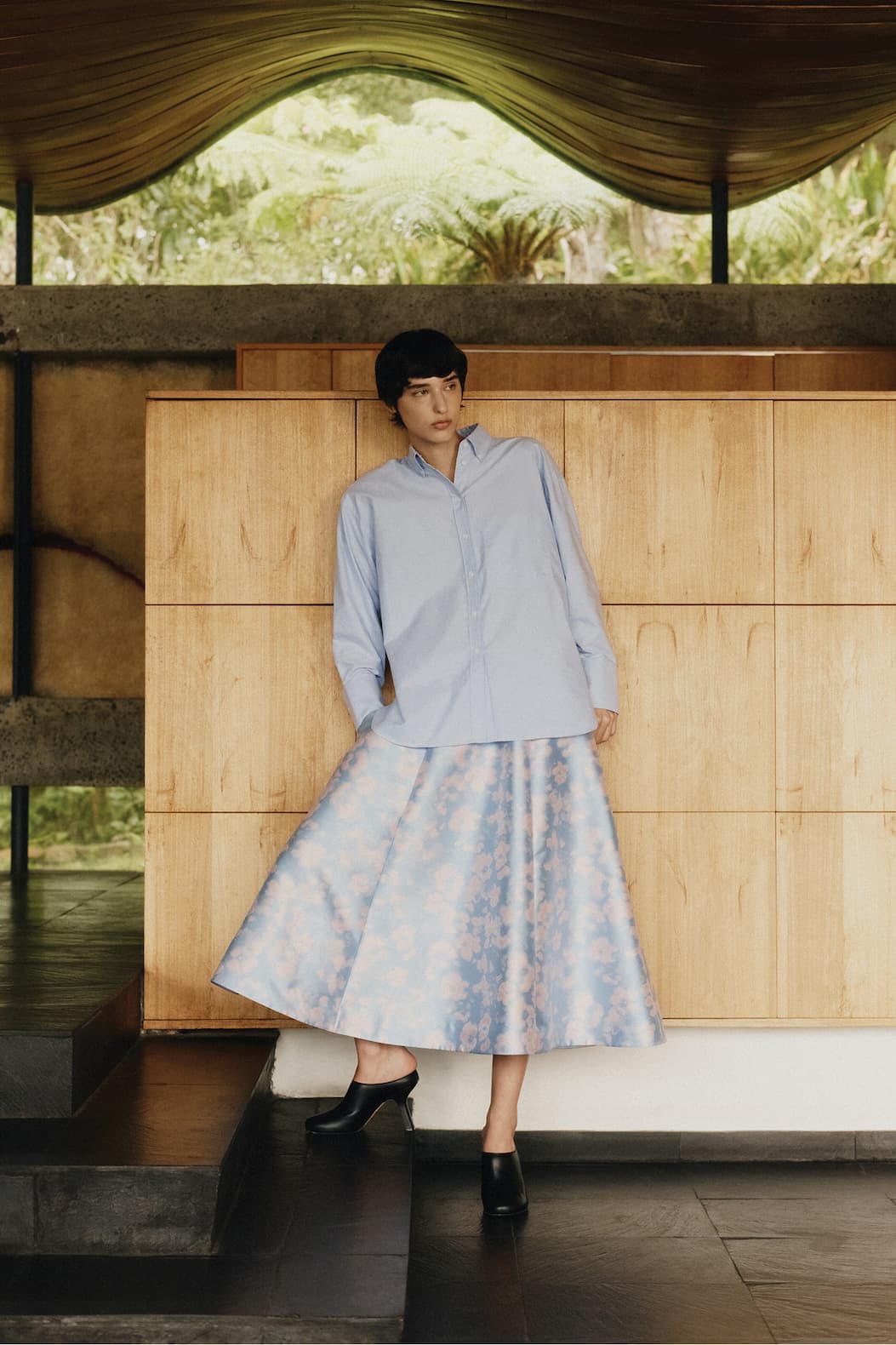 Jac + Jack Arvo Mikado Jacquard Skirt - Whim Washer Blue