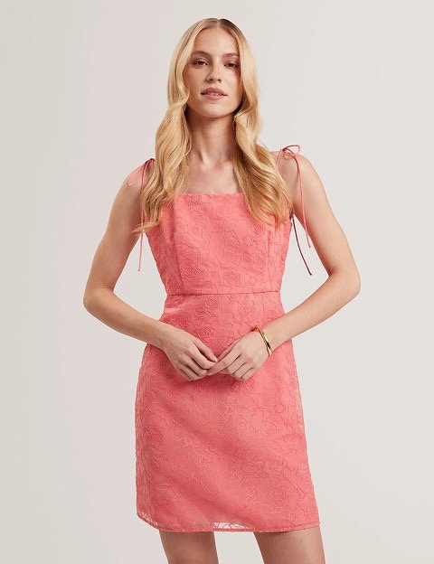 Embroidered Organza Tie Strap Mini Dress