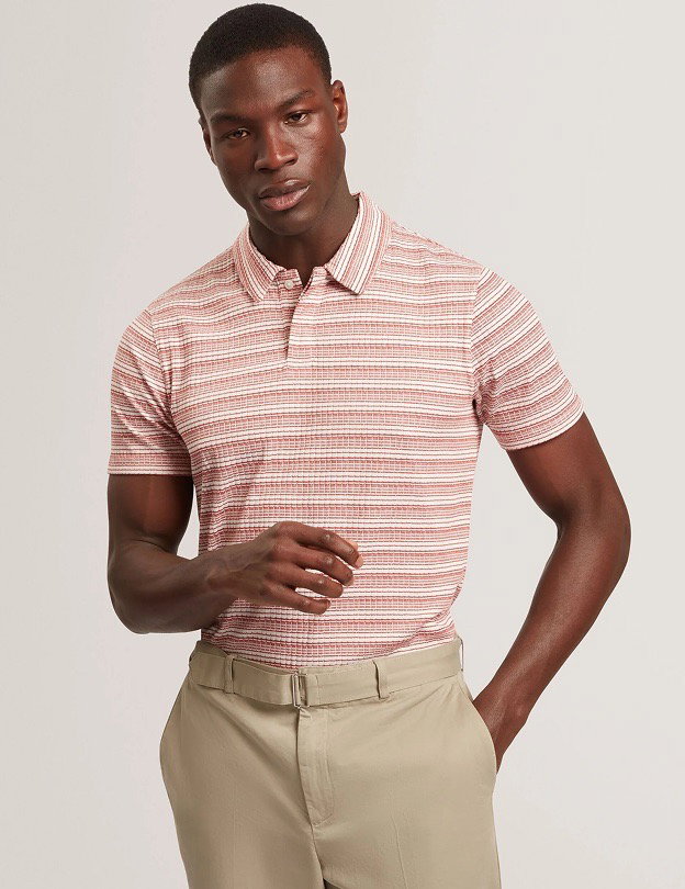 Fine Stripe Ribbed Short Sleeve Polo